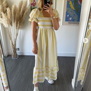 Molby the Label Yellow Cabana Stripe Puff Sleeve Dress